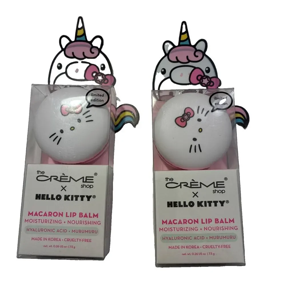 The Creme Shop Hello Kitty Unicorn Macaron Lip Balm Sweet Sprinkles 2pc Set NEW